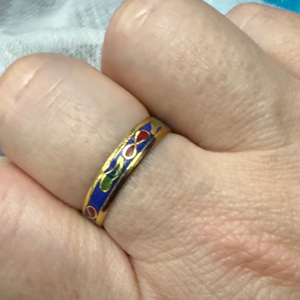 Cloisonné Blue Enamel Band Ring - Picture 3 of 3